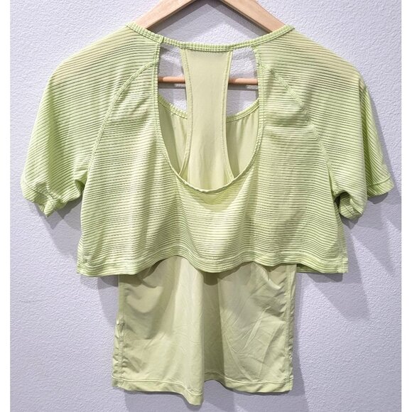 Guess Womens Lime Green Cropped Sheer Layered Cut Out Back Athletic Top Size S - Picture 6 of 9